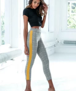 Bench. 7/8-Leggings mit Kontrastfarben seitlichem Tape Kariert-rostrot, Kariert-curry