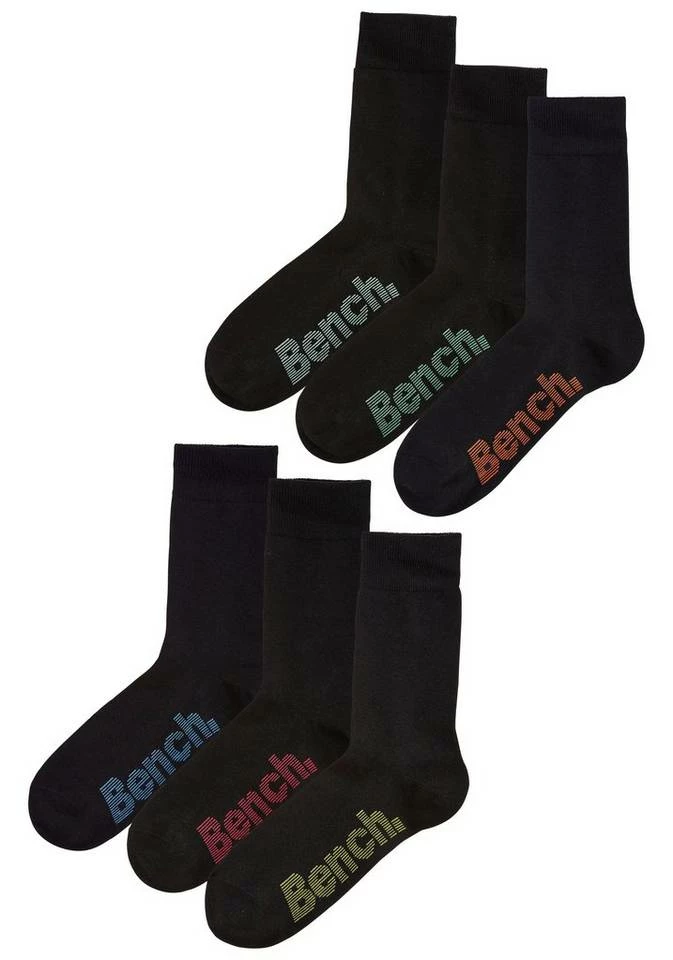 Bench. Socken (Box, 6-Paar) mit verschiedenfarbigen Logos Schwarz, Jeans-meliert, Grau-meliert 2 Bench. Socken (Box, 6-Paar) mit verschiedenfarbigen Logos Schwarz, Jeans-meliert, Grau-meliert – Bild 2