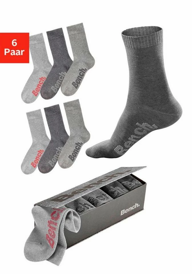 Bench. Socken (Box, 6-Paar) mit verschiedenfarbigen Logos Schwarz, Jeans-meliert, Grau-meliert 5 Bench. Socken (Box, 6-Paar) mit verschiedenfarbigen Logos Schwarz, Jeans-meliert, Grau-meliert – Bild 5