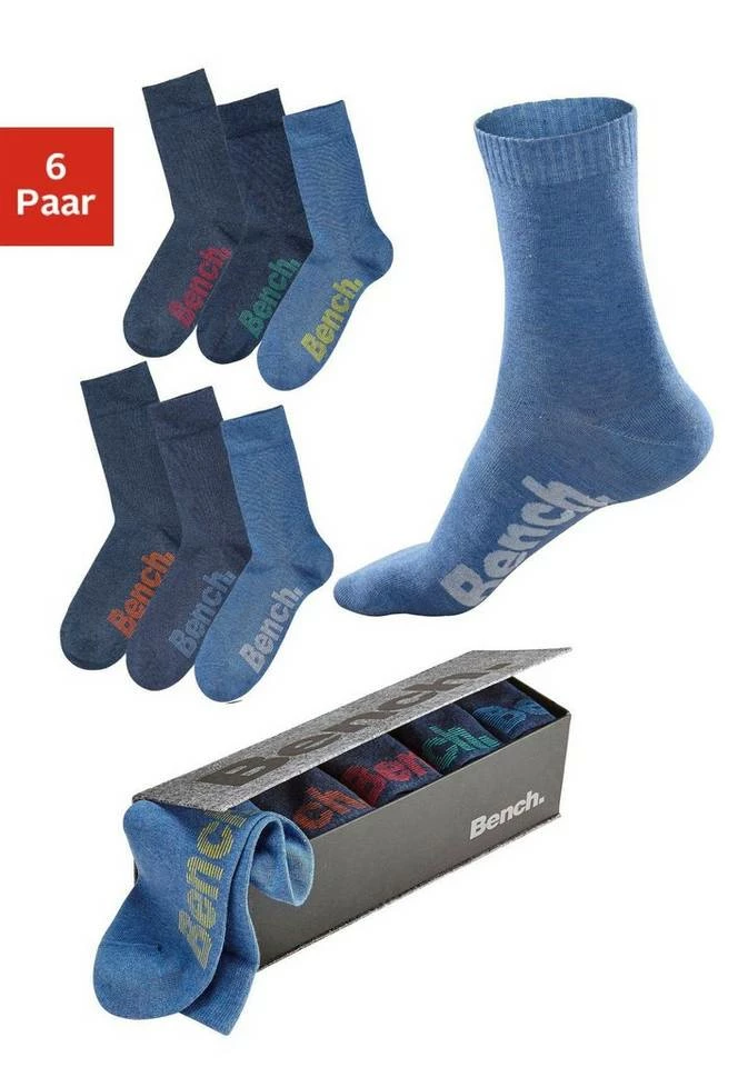 Bench. Socken (Box, 6-Paar) mit verschiedenfarbigen Logos Schwarz, Jeans-meliert, Grau-meliert 6 Bench. Socken (Box, 6-Paar) mit verschiedenfarbigen Logos Schwarz, Jeans-meliert, Grau-meliert – Bild 6