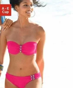 Bench. Bügel-Bandeau-Bikini mit buntem Flechtdetail Wei&szlig;, Pink, Schwarz