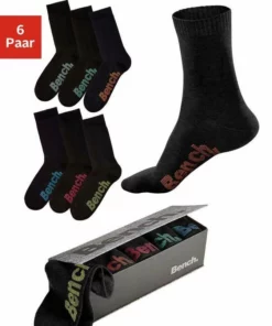 Bench. Socken (Box, 6-Paar) mit verschiedenfarbigen Logos Schwarz, Jeans-meliert, Grau-meliert