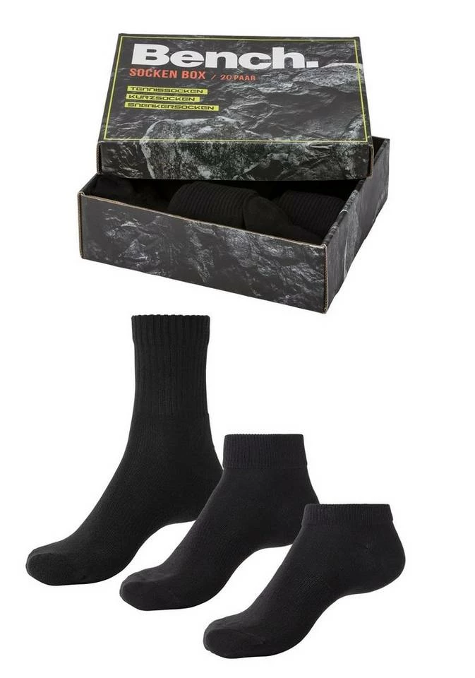 Bench. Sportsocken (Box, 20-Paar) 3 Längen in einer Box 6 x schwarz | 7 x weiß | 7 x grau-meliert, 20 x schwarz 2 Bench. Sportsocken (Box, 20-Paar) 3 Längen in einer Box 6 x schwarz | 7 x weiß | 7 x grau-meliert, 20 x schwarz – Bild 2