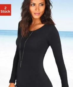 Bench. Langarmshirt (2er-Pack) besonders lang geschnitten und aus weicher Feinripp-Qualität Schwarz | grau-meliert, Schwarz | weiß