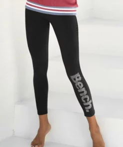 Bench. Leggings mit Logodruck in Metalloptik Schwarz, Grau-meliert