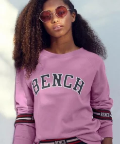 Bench. Sweatshirt mit Logo Tape an den Ärmeln Dunkelrosa-rosa, Wei&szlig; -Bench Verkaufsgeschäft 36418343