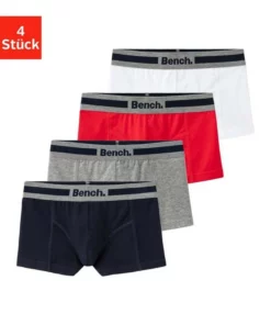 Bench. Boxer (4 Stück) mit Overlock-Nähten vorn Schwarz-anthrazit-meliert, Blau | bordeaux | anthrazit | petrol, Rot | grau-meliert | navy | weiß