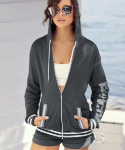 Bench. Kapuzensweatjacke mit Logodruck in Metalloptik Stein, Hellgelb