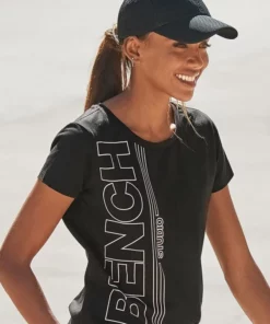 Bench. T-Shirt mit senkrechtem Logodruck Altrosa, Grau, Schwarz