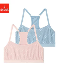 Bench. Bustier (Packung, 2 Stück) Mädchen - mit sportivem Rückenausschnitt und verstellbaren Trägern Weiß | weiß, Schwarz | schwarz, Rosa-gepunktet | blau-gepunktet